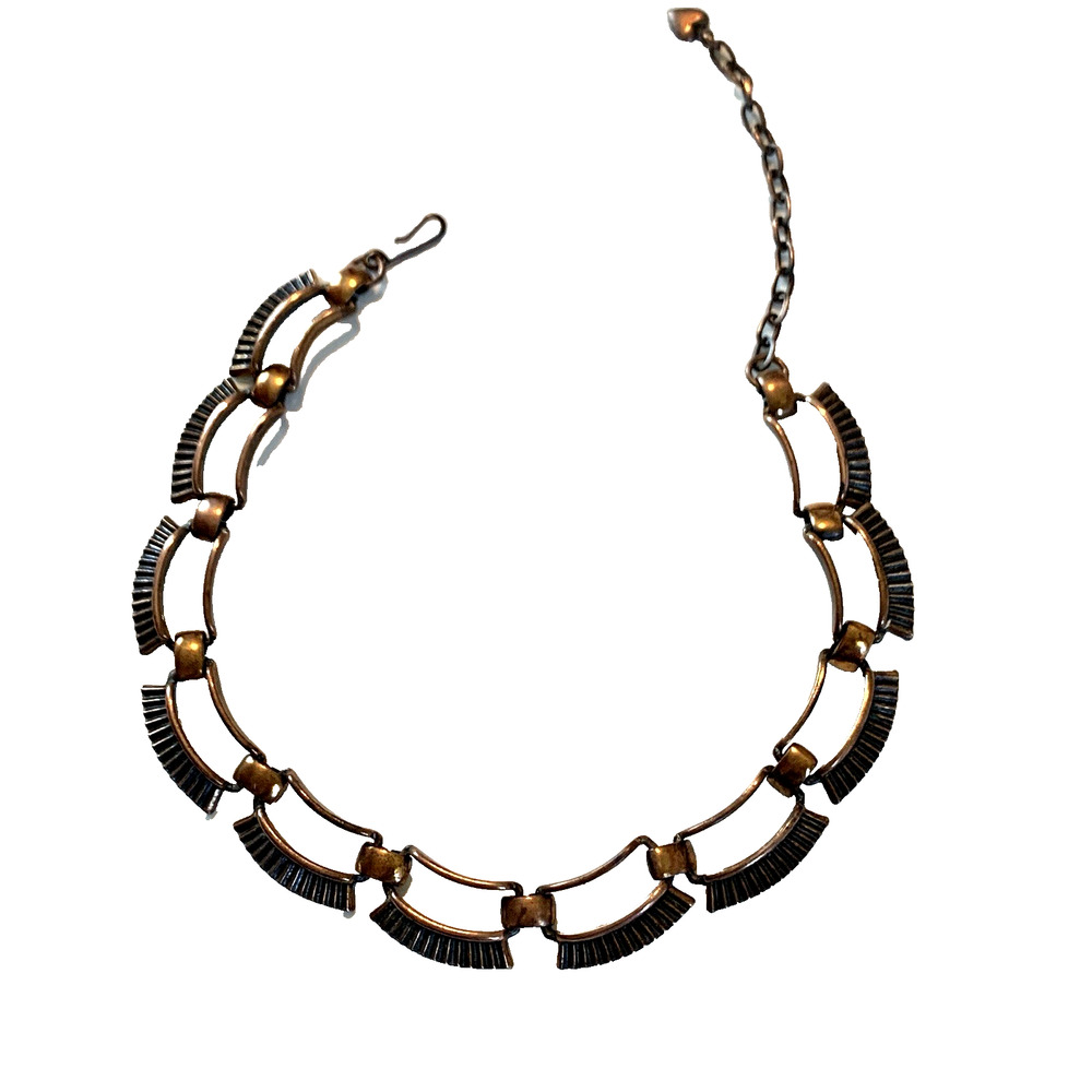 Vintage Modernist Copper Scalloped Choker Geometric Eyelash Link Retro Necklace